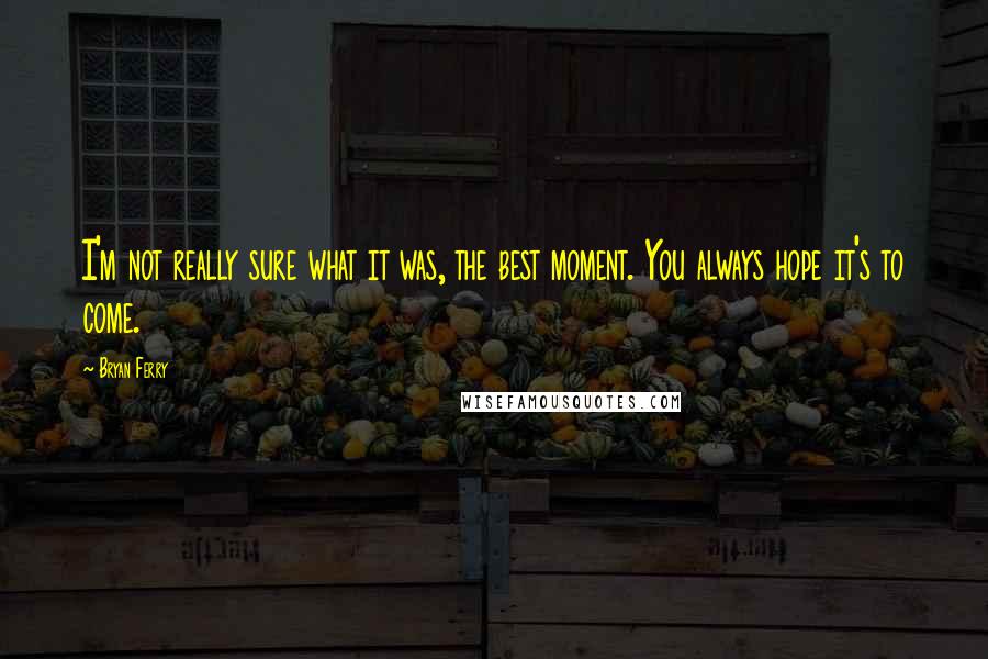 Bryan Ferry Quotes: I'm not really sure what it was, the best moment. You always hope it's to come.