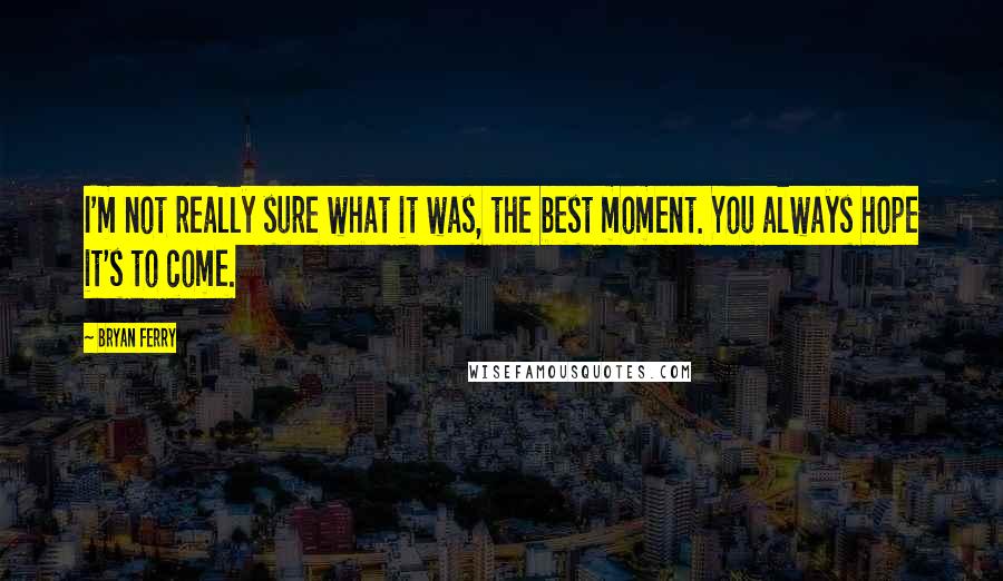 Bryan Ferry Quotes: I'm not really sure what it was, the best moment. You always hope it's to come.