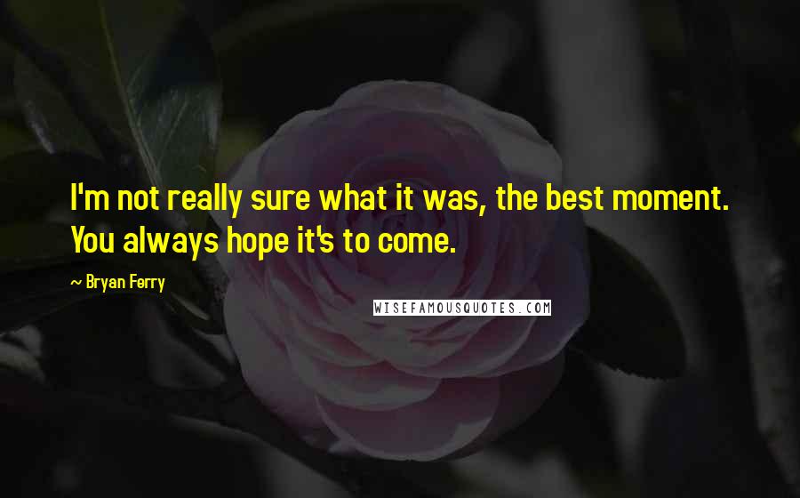 Bryan Ferry Quotes: I'm not really sure what it was, the best moment. You always hope it's to come.