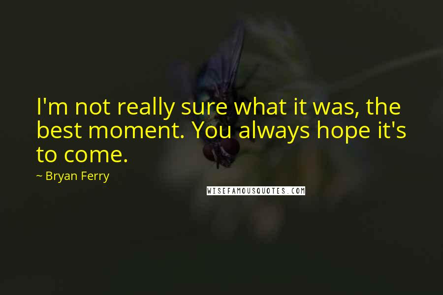 Bryan Ferry Quotes: I'm not really sure what it was, the best moment. You always hope it's to come.