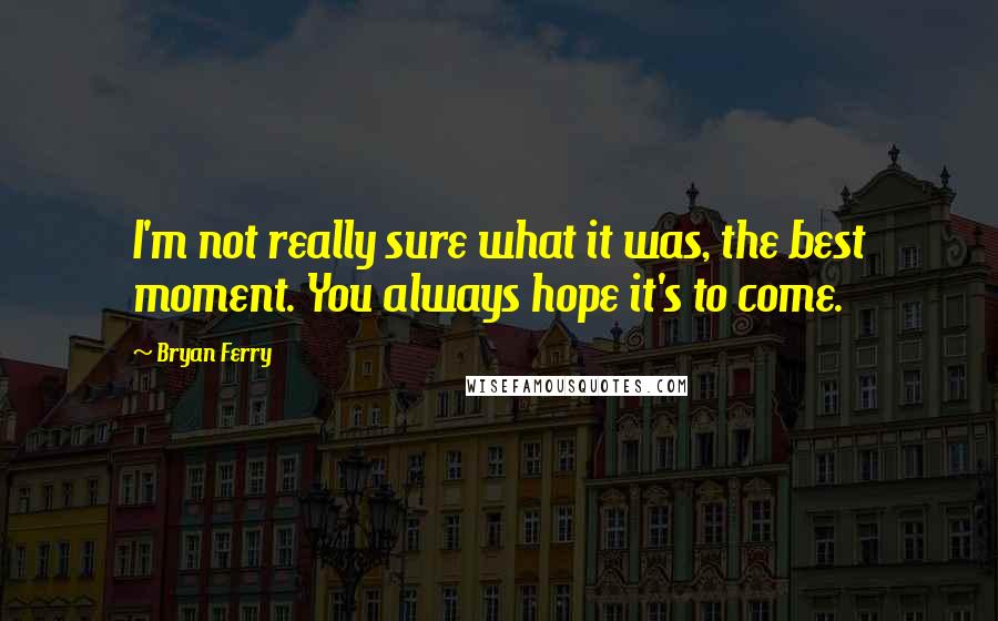 Bryan Ferry Quotes: I'm not really sure what it was, the best moment. You always hope it's to come.