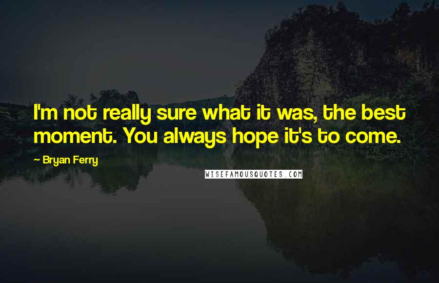 Bryan Ferry Quotes: I'm not really sure what it was, the best moment. You always hope it's to come.
