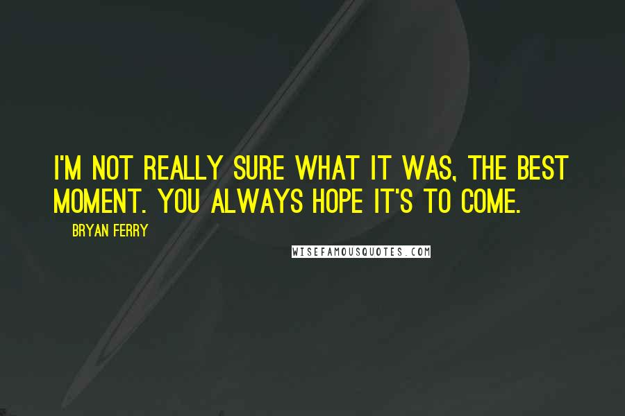 Bryan Ferry Quotes: I'm not really sure what it was, the best moment. You always hope it's to come.