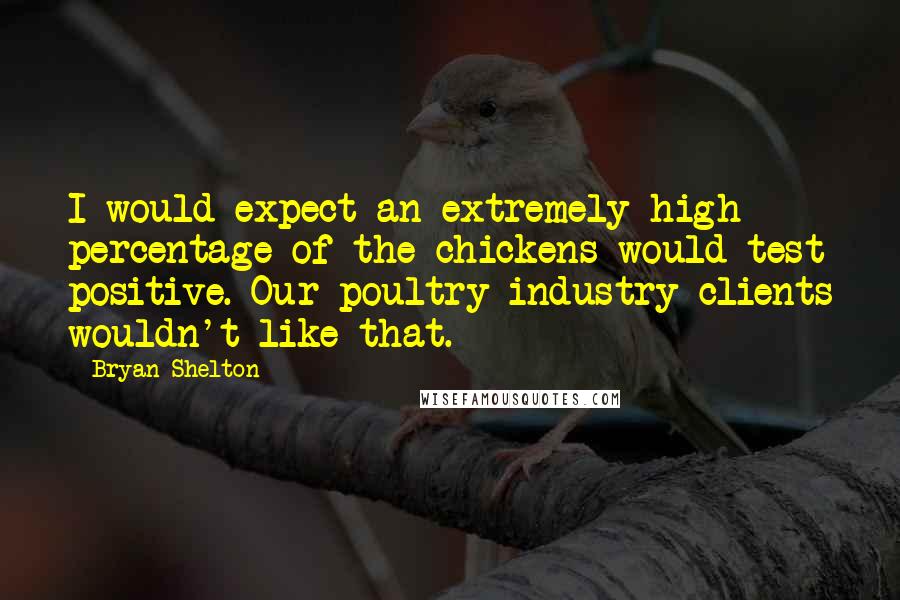 Bryan Shelton Quotes: I would expect an extremely high percentage of the chickens would test positive. Our poultry industry clients wouldn't like that.
