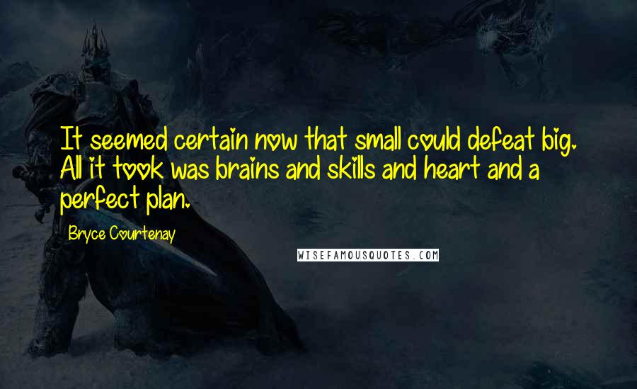 Bryce Courtenay Quotes: It seemed certain now that small could defeat big. All it took was brains and skills and heart and a perfect plan.