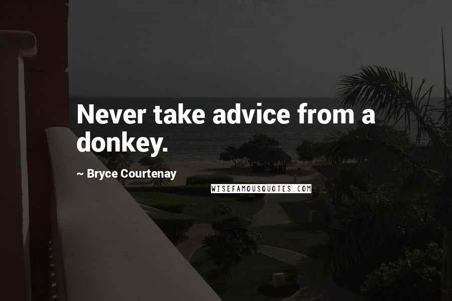 Bryce Courtenay Quotes: Never take advice from a donkey.