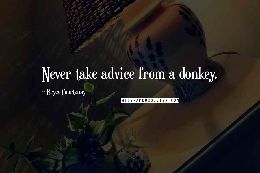 Bryce Courtenay Quotes: Never take advice from a donkey.