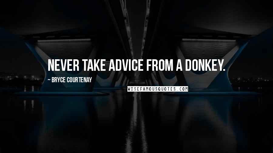 Bryce Courtenay Quotes: Never take advice from a donkey.