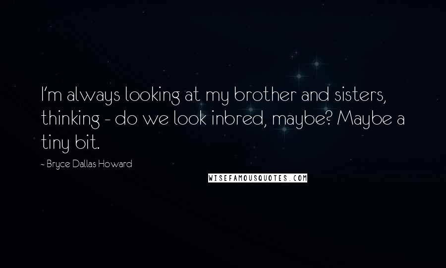 Bryce Dallas Howard Quotes: I'm always looking at my brother and sisters, thinking - do we look inbred, maybe? Maybe a tiny bit.