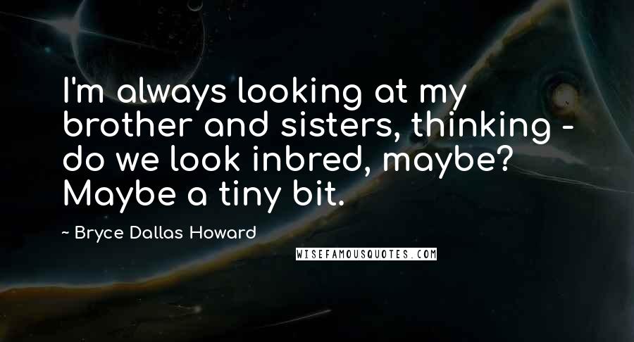 Bryce Dallas Howard Quotes: I'm always looking at my brother and sisters, thinking - do we look inbred, maybe? Maybe a tiny bit.