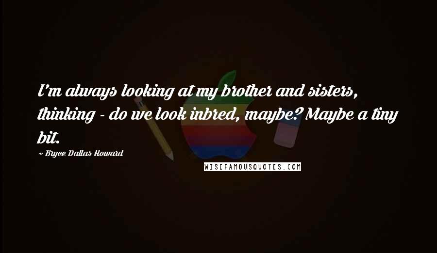 Bryce Dallas Howard Quotes: I'm always looking at my brother and sisters, thinking - do we look inbred, maybe? Maybe a tiny bit.