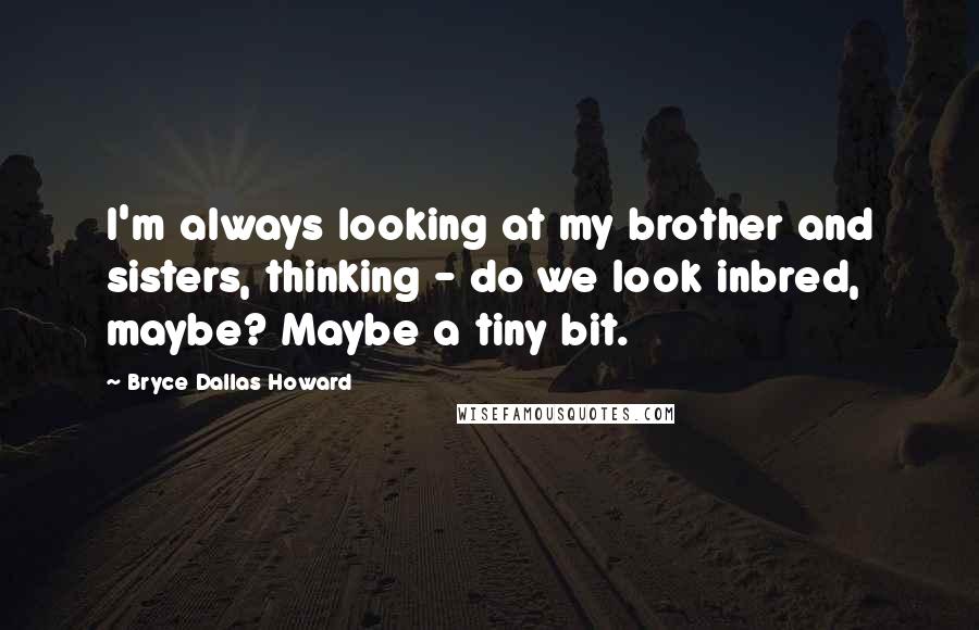 Bryce Dallas Howard Quotes: I'm always looking at my brother and sisters, thinking - do we look inbred, maybe? Maybe a tiny bit.