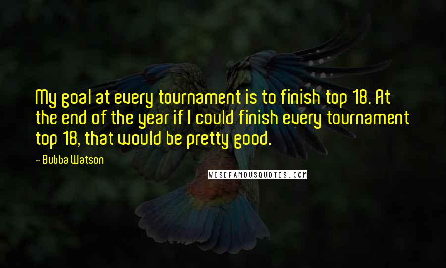 Bubba Watson Quotes: My goal at every tournament is to finish top 18. At the end of the year if I could finish every tournament top 18, that would be pretty good.