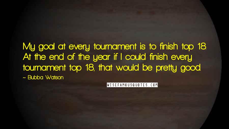 Bubba Watson Quotes: My goal at every tournament is to finish top 18. At the end of the year if I could finish every tournament top 18, that would be pretty good.