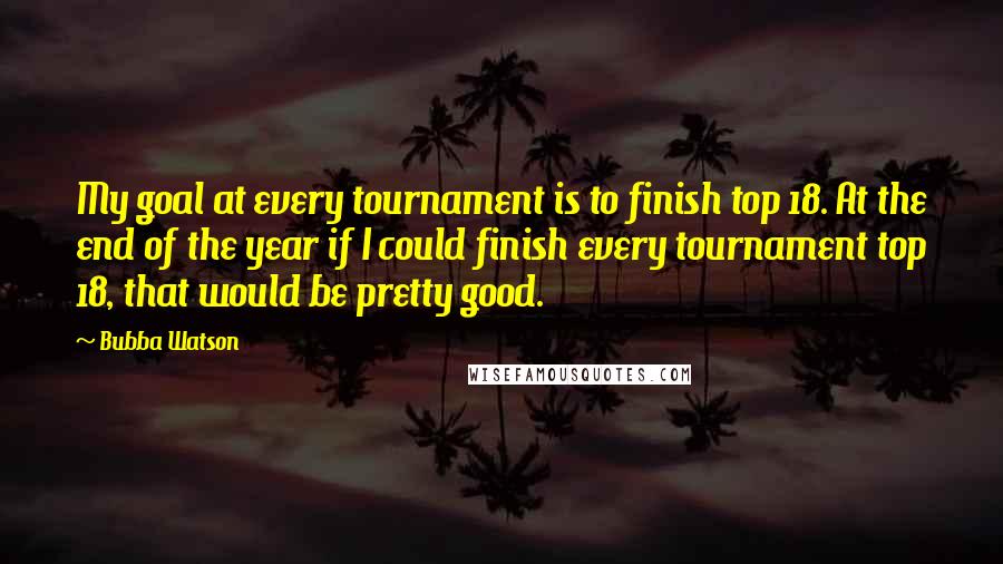 Bubba Watson Quotes: My goal at every tournament is to finish top 18. At the end of the year if I could finish every tournament top 18, that would be pretty good.