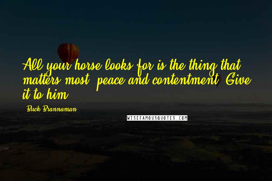 Buck Brannaman Quotes: All your horse looks for is the thing that matters most, peace and contentment. Give it to him.
