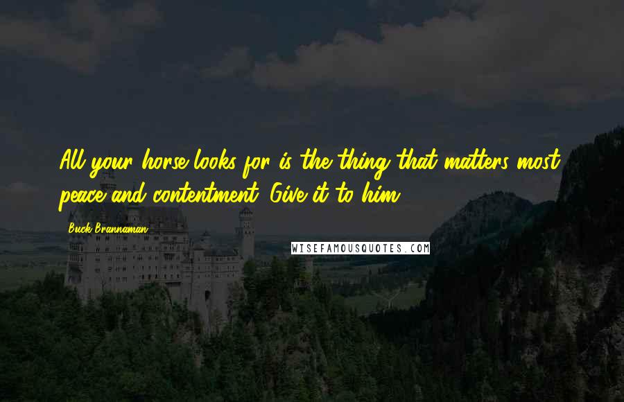Buck Brannaman Quotes: All your horse looks for is the thing that matters most, peace and contentment. Give it to him.