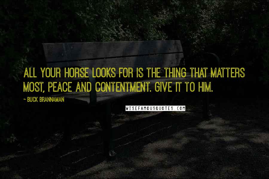 Buck Brannaman Quotes: All your horse looks for is the thing that matters most, peace and contentment. Give it to him.
