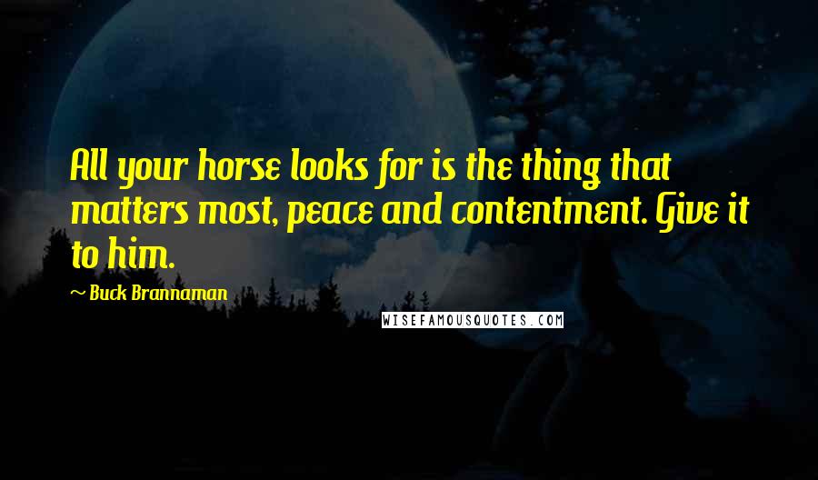 Buck Brannaman Quotes: All your horse looks for is the thing that matters most, peace and contentment. Give it to him.