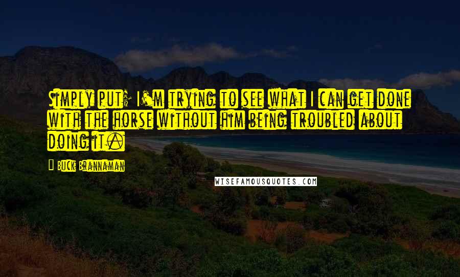 Buck Brannaman Quotes: Simply put; I'm trying to see what I can get done with the horse without him being troubled about doing it.
