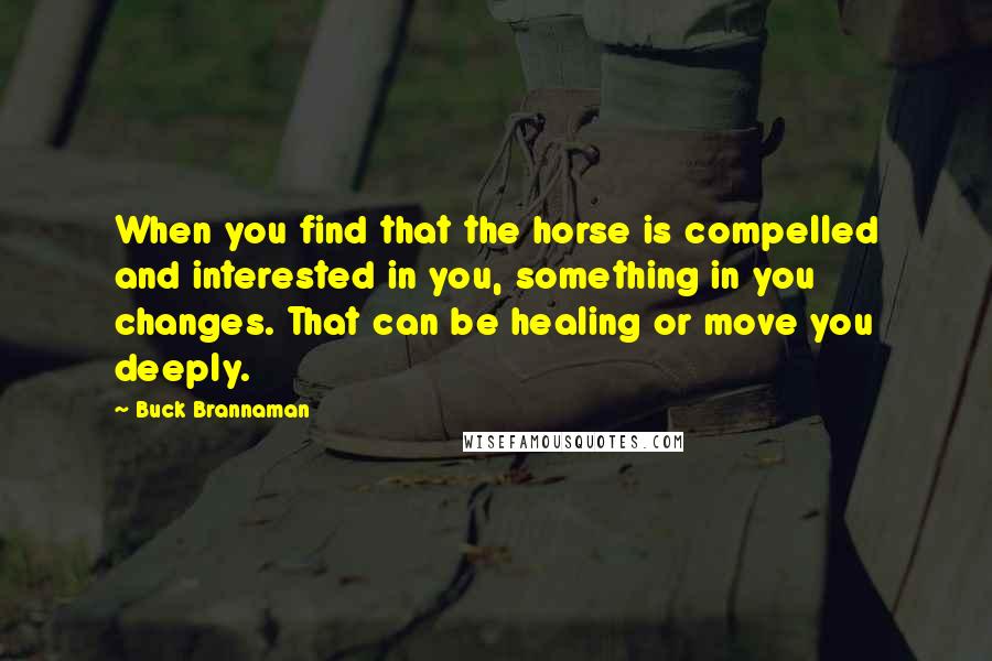 Buck Brannaman Quotes: When you find that the horse is compelled and interested in you, something in you changes. That can be healing or move you deeply.