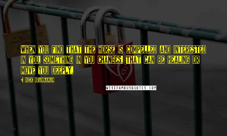 Buck Brannaman Quotes: When you find that the horse is compelled and interested in you, something in you changes. That can be healing or move you deeply.