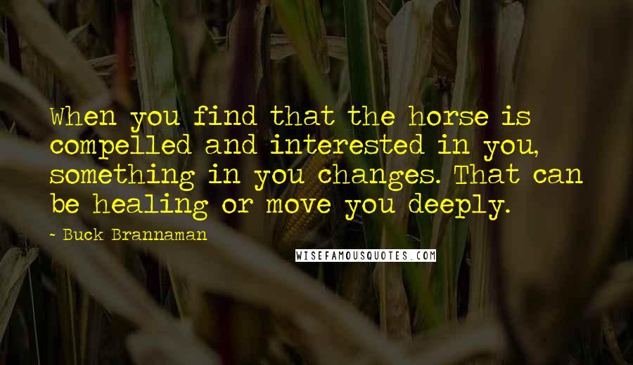 Buck Brannaman Quotes: When you find that the horse is compelled and interested in you, something in you changes. That can be healing or move you deeply.