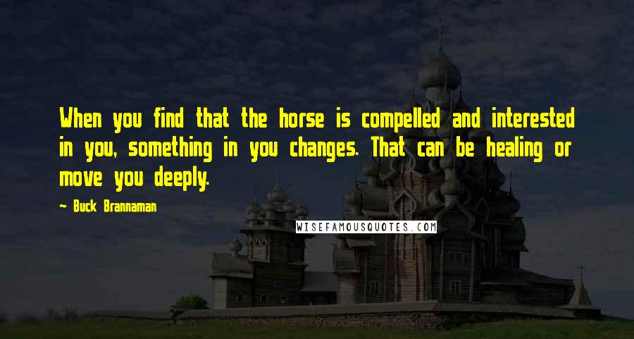 Buck Brannaman Quotes: When you find that the horse is compelled and interested in you, something in you changes. That can be healing or move you deeply.