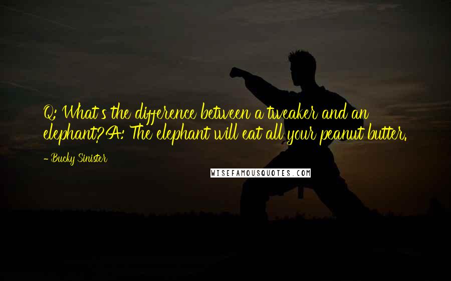 Bucky Sinister Quotes: Q: What's the difference between a tweaker and an elephant?A: The elephant will eat all your peanut butter.