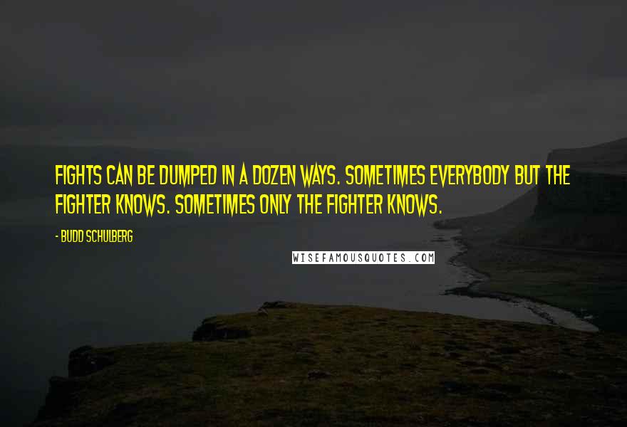 Budd Schulberg Quotes: Fights can be dumped in a dozen ways. Sometimes everybody but the fighter knows. Sometimes only the fighter knows.