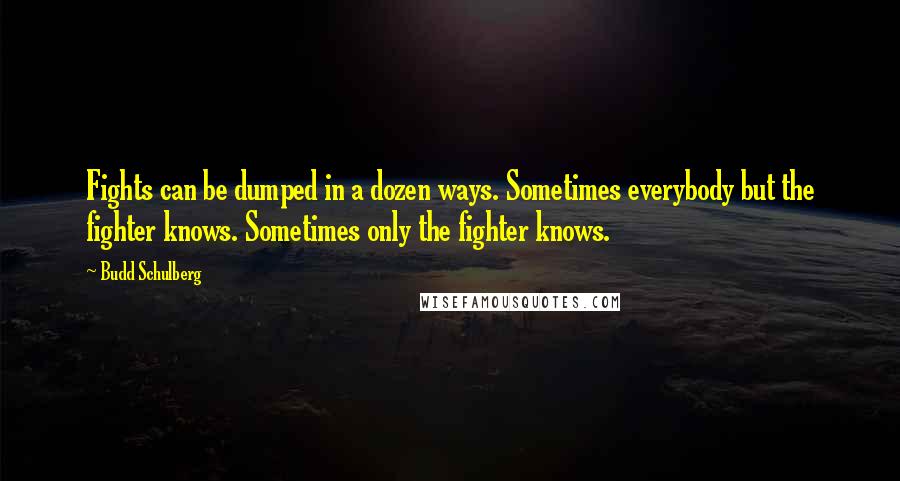 Budd Schulberg Quotes: Fights can be dumped in a dozen ways. Sometimes everybody but the fighter knows. Sometimes only the fighter knows.