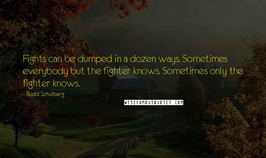 Budd Schulberg Quotes: Fights can be dumped in a dozen ways. Sometimes everybody but the fighter knows. Sometimes only the fighter knows.