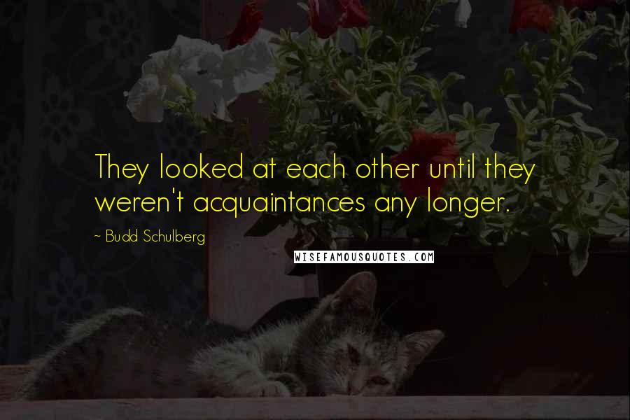 Budd Schulberg Quotes: They looked at each other until they weren't acquaintances any longer.