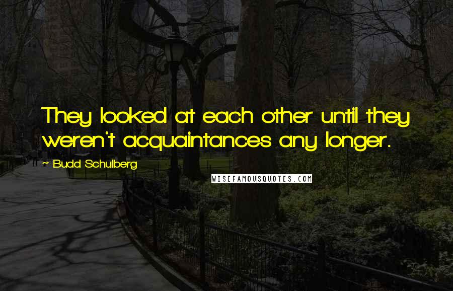 Budd Schulberg Quotes: They looked at each other until they weren't acquaintances any longer.