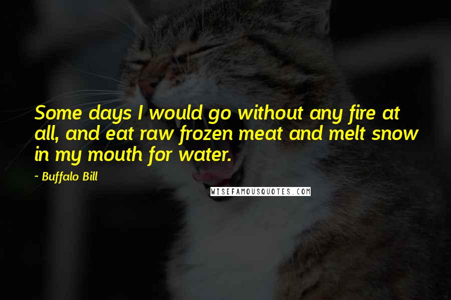 Buffalo Bill Quotes: Some days I would go without any fire at all, and eat raw frozen meat and melt snow in my mouth for water.