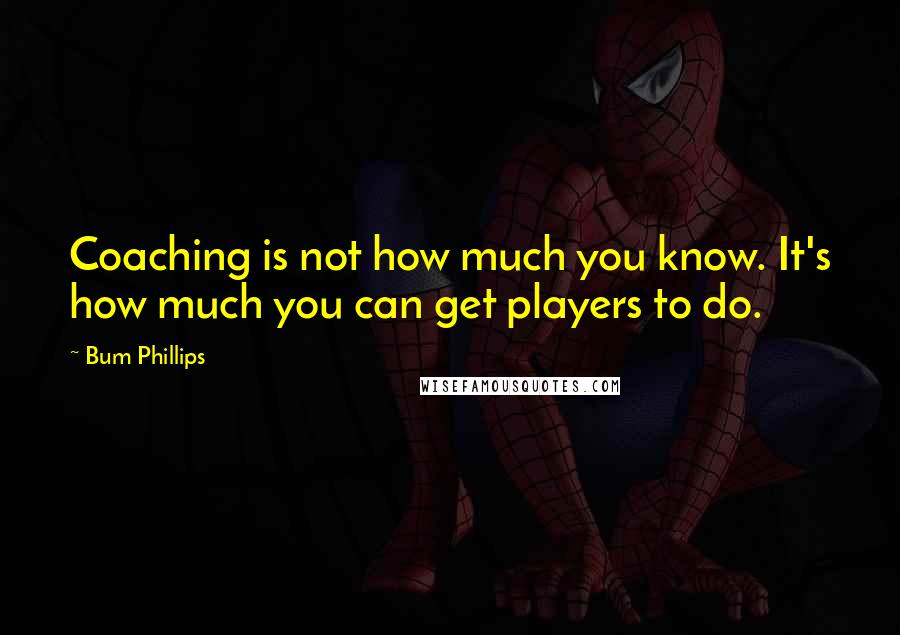 Bum Phillips Quotes: Coaching is not how much you know. It's how much you can get players to do.