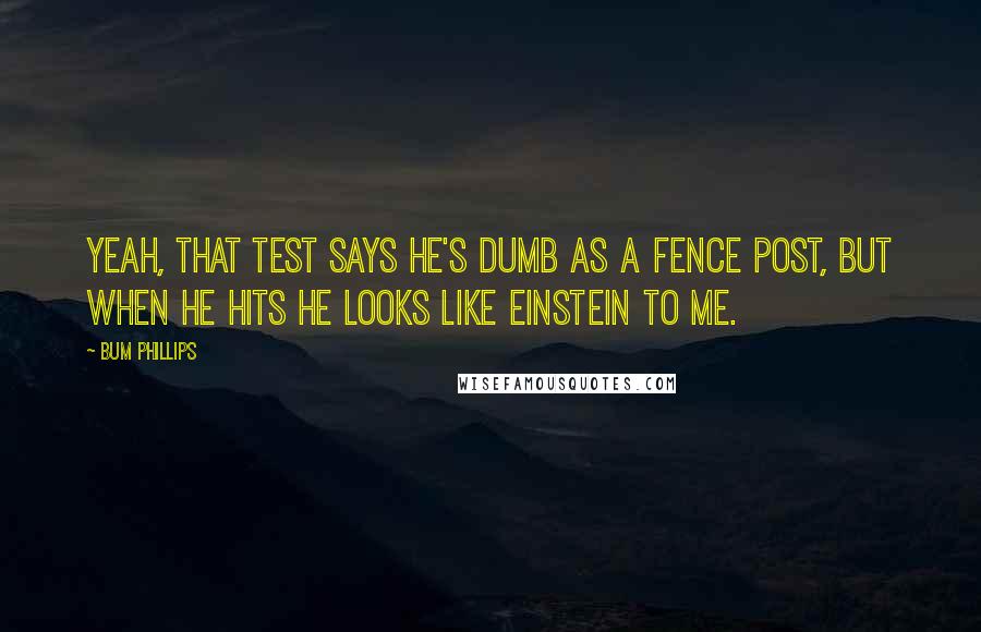 Bum Phillips Quotes: Yeah, that test says he's dumb as a fence post, but when he hits he looks like Einstein to me.