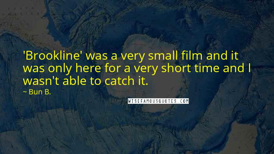 Bun B. Quotes: 'Brookline' was a very small film and it was only here for a very short time and I wasn't able to catch it.