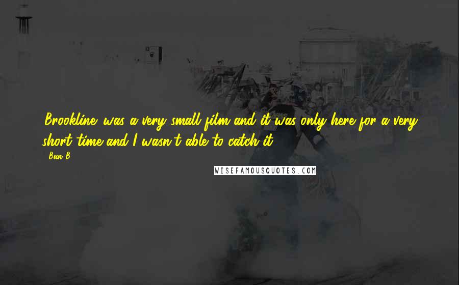 Bun B. Quotes: 'Brookline' was a very small film and it was only here for a very short time and I wasn't able to catch it.