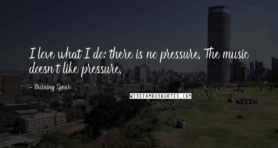 Burning Spear Quotes: I love what I do: there is no pressure. The music doesn't like pressure.