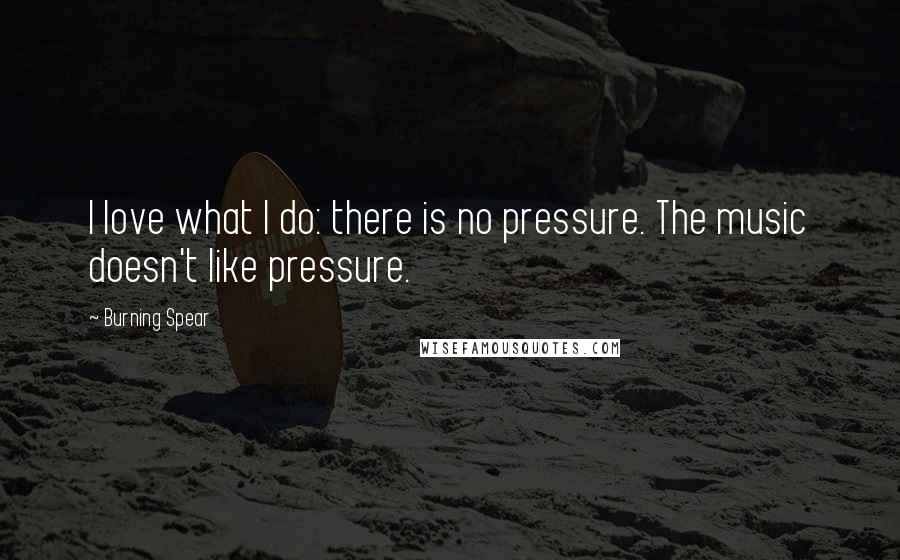 Burning Spear Quotes: I love what I do: there is no pressure. The music doesn't like pressure.