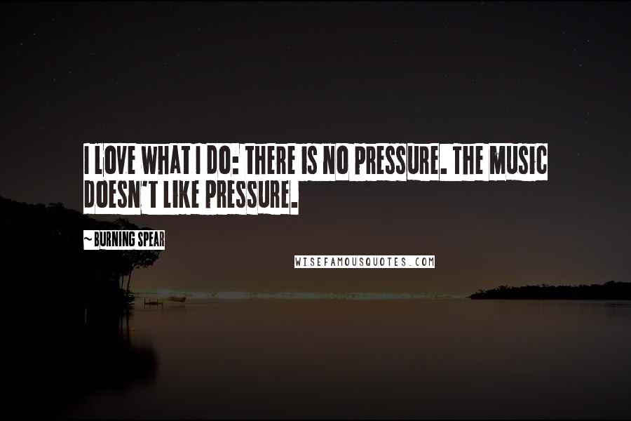 Burning Spear Quotes: I love what I do: there is no pressure. The music doesn't like pressure.