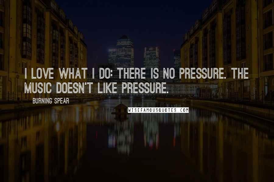 Burning Spear Quotes: I love what I do: there is no pressure. The music doesn't like pressure.