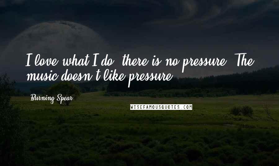 Burning Spear Quotes: I love what I do: there is no pressure. The music doesn't like pressure.