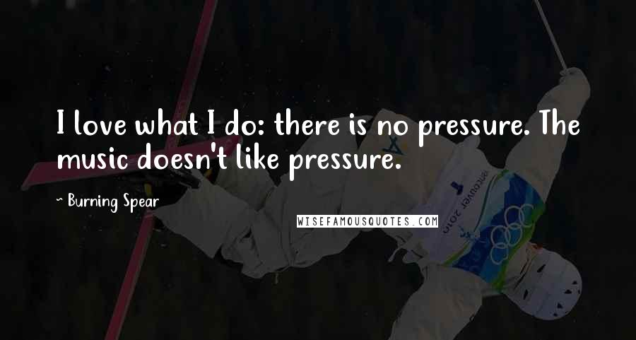 Burning Spear Quotes: I love what I do: there is no pressure. The music doesn't like pressure.