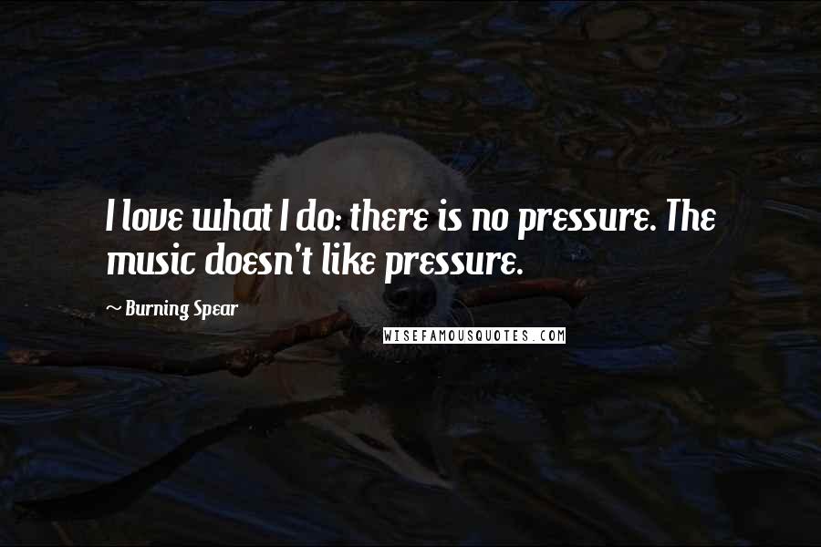 Burning Spear Quotes: I love what I do: there is no pressure. The music doesn't like pressure.