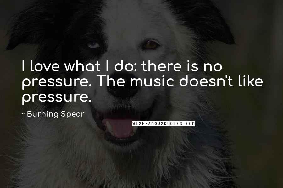 Burning Spear Quotes: I love what I do: there is no pressure. The music doesn't like pressure.