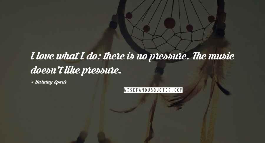 Burning Spear Quotes: I love what I do: there is no pressure. The music doesn't like pressure.