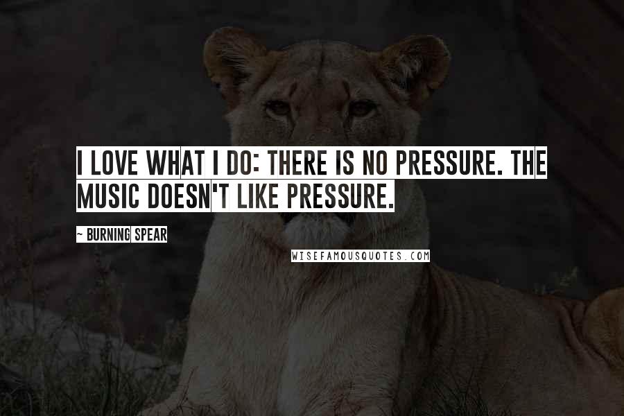 Burning Spear Quotes: I love what I do: there is no pressure. The music doesn't like pressure.