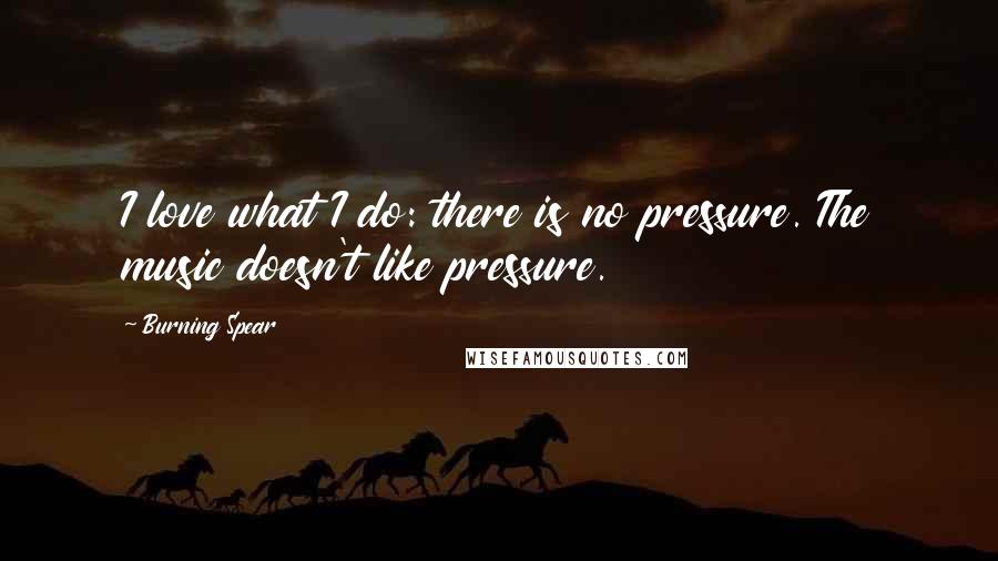 Burning Spear Quotes: I love what I do: there is no pressure. The music doesn't like pressure.